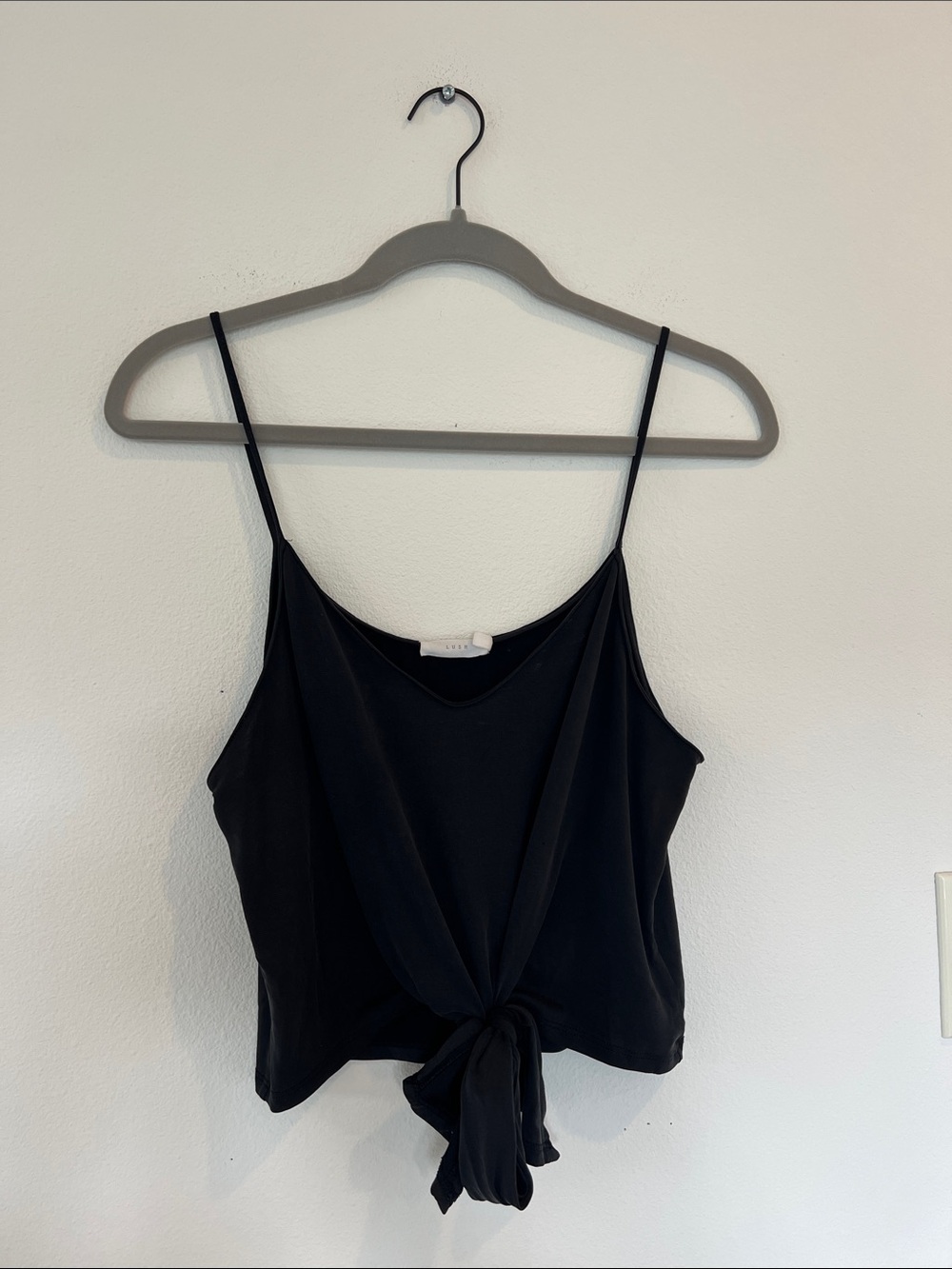 Lush Black Tie-Front Spaghetti Strap Cami